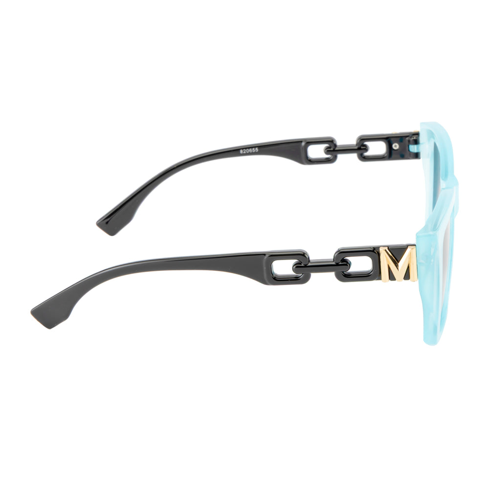 Transparent Blue Square Frame with Designer Metal Temple Detail