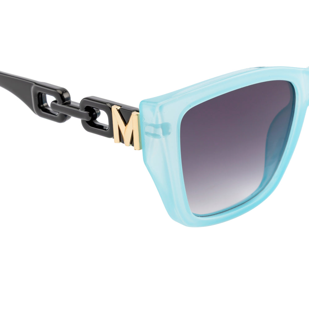 Transparent Blue Square Frame with Designer Metal Temple Detail