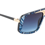 Oversized Visor Sunglasses with Metallic Bridge Accent – Blue Pattern Frame