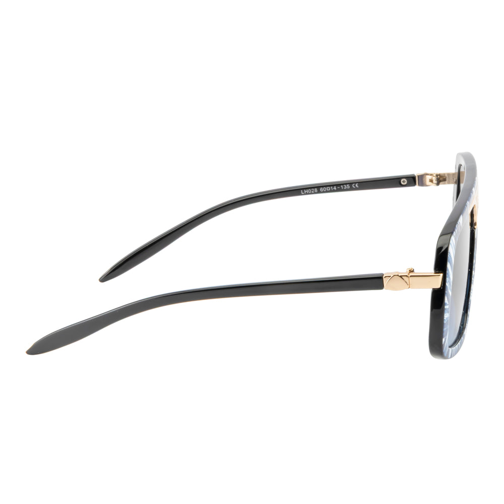 Oversized Visor Sunglasses with Metallic Bridge Accent – Blue Pattern Frame