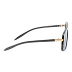Oversized Visor Sunglasses with Metallic Bridge Accent – Blue Pattern Frame