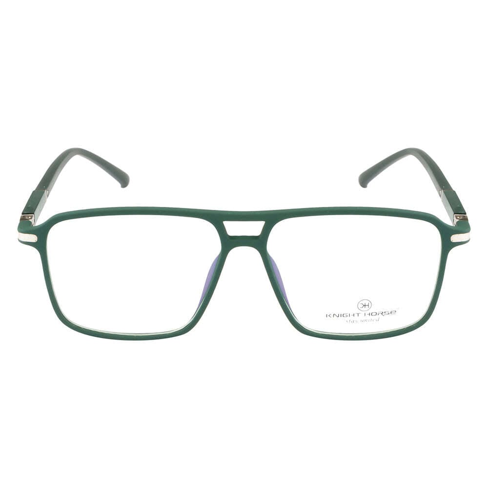 Trendy Matte Dark Green Square Glasses with Double-Bar Accents
