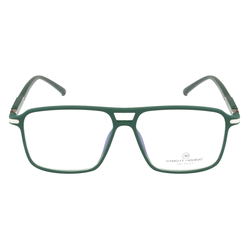 Trendy Matte Dark Green Square Glasses with Double-Bar Accents
