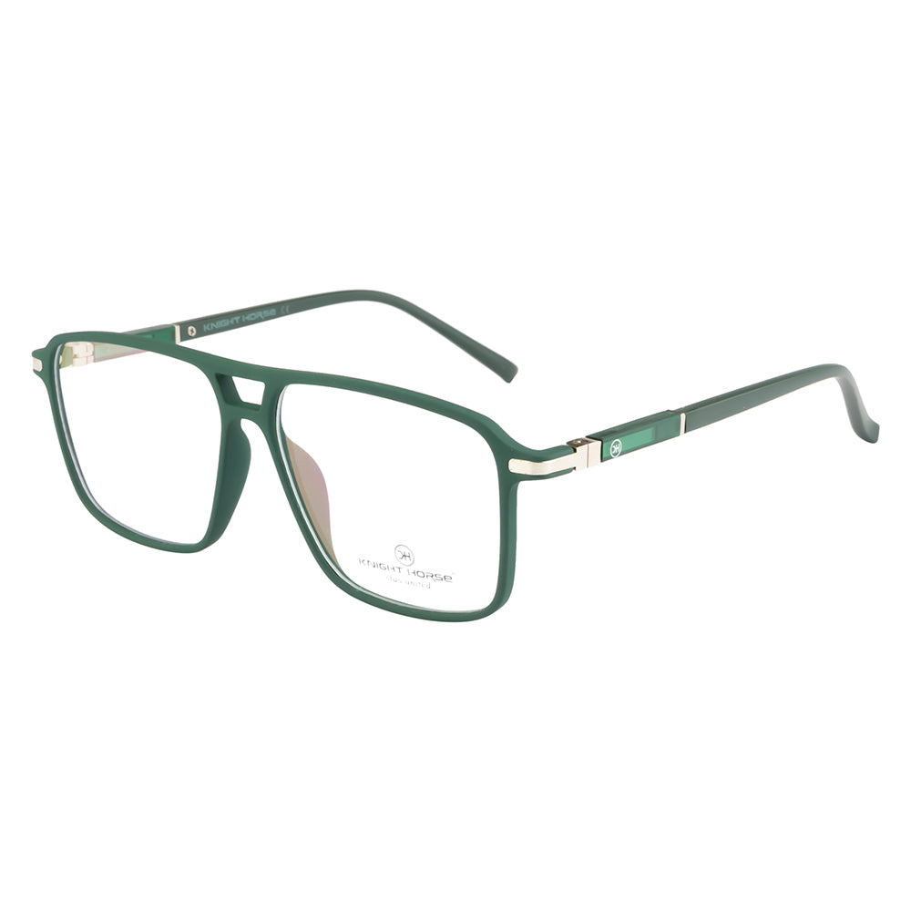 Trendy Matte Dark Green Square Glasses with Double-Bar Accents