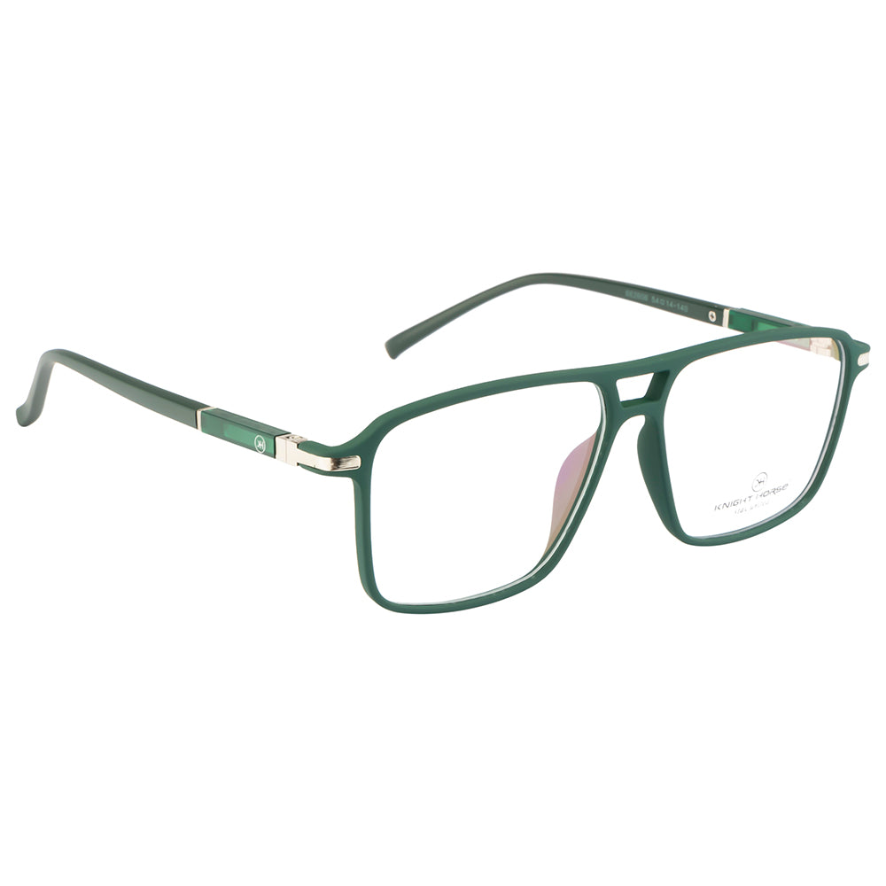 Trendy Matte Dark Green Square Glasses with Double-Bar Accents