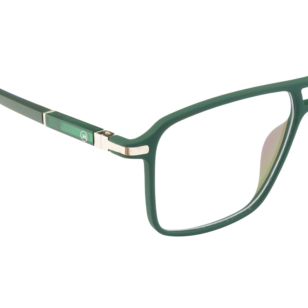 Trendy Matte Dark Green Square Glasses with Double-Bar Accents