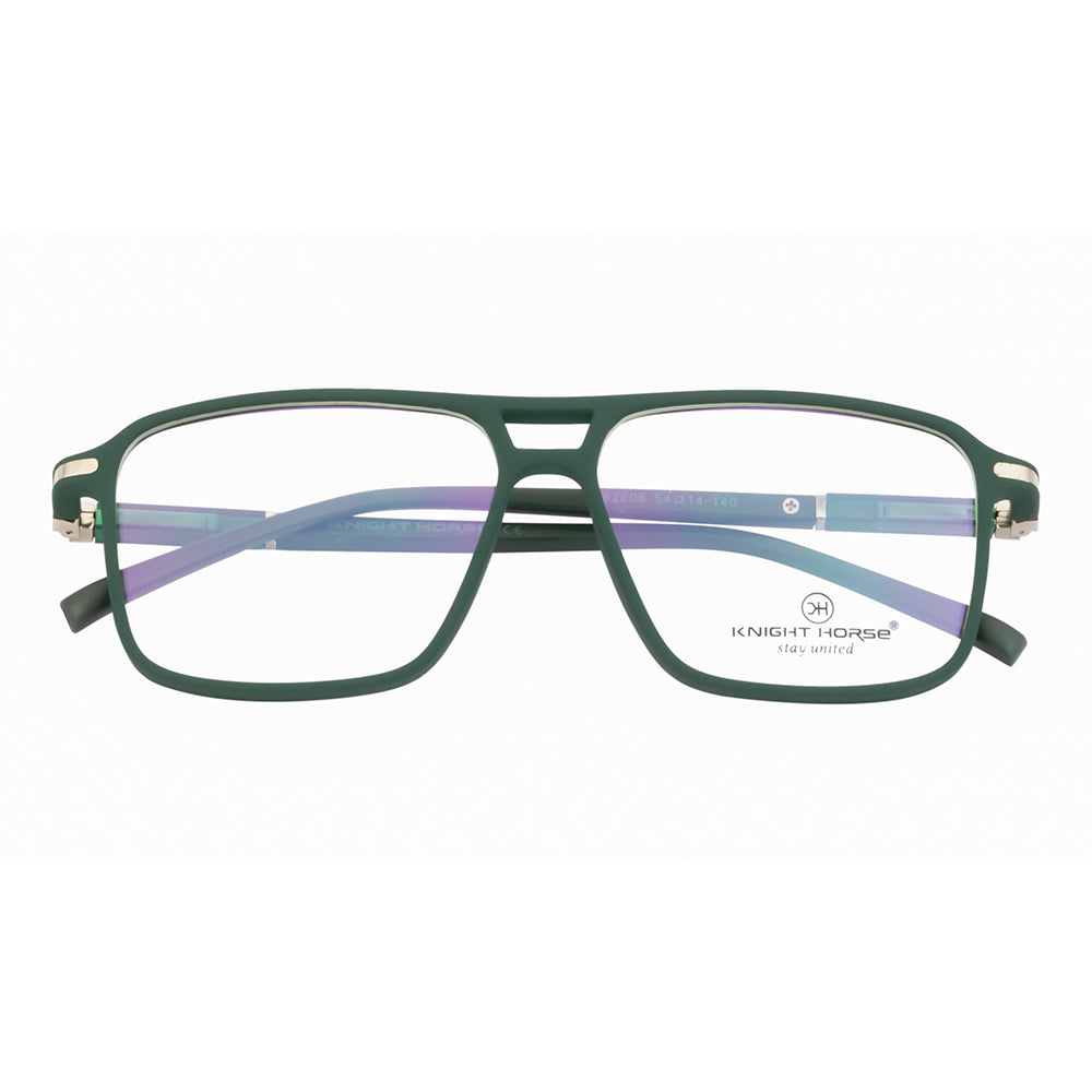 Trendy Matte Dark Green Square Glasses with Double-Bar Accents