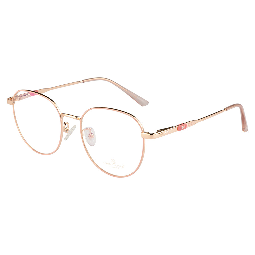 Chic Round Eyewear with Gold and Pink Accent with Flexible Spring Hinges