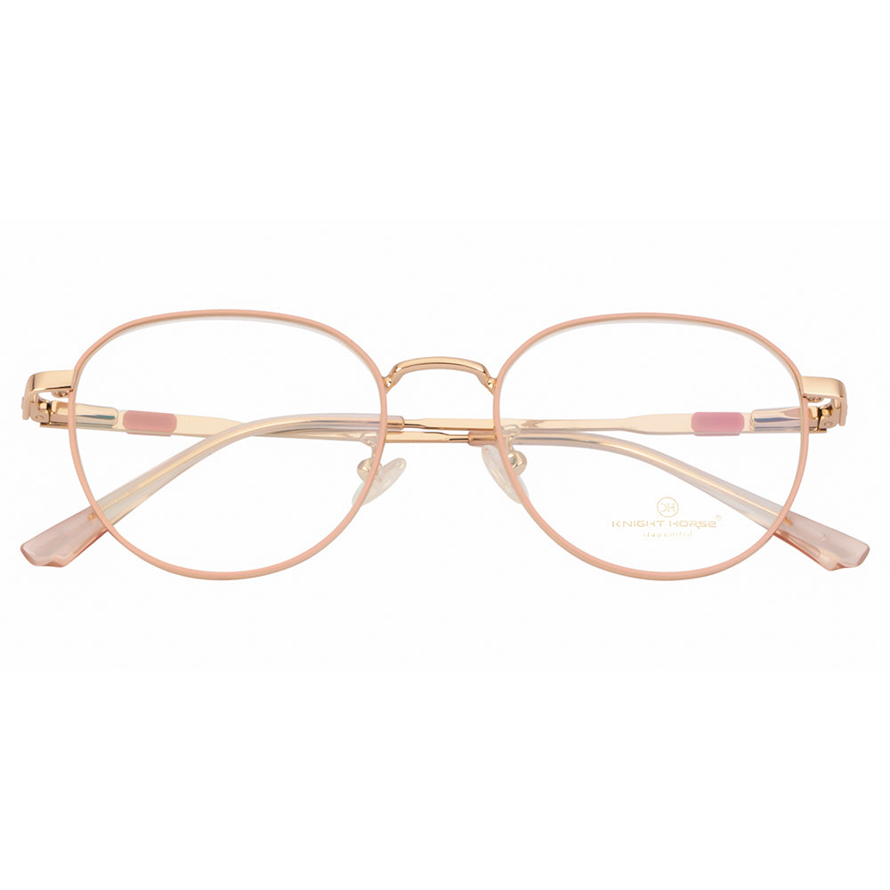 Chic Round Eyewear with Gold and Pink Accent with Flexible Spring Hinges