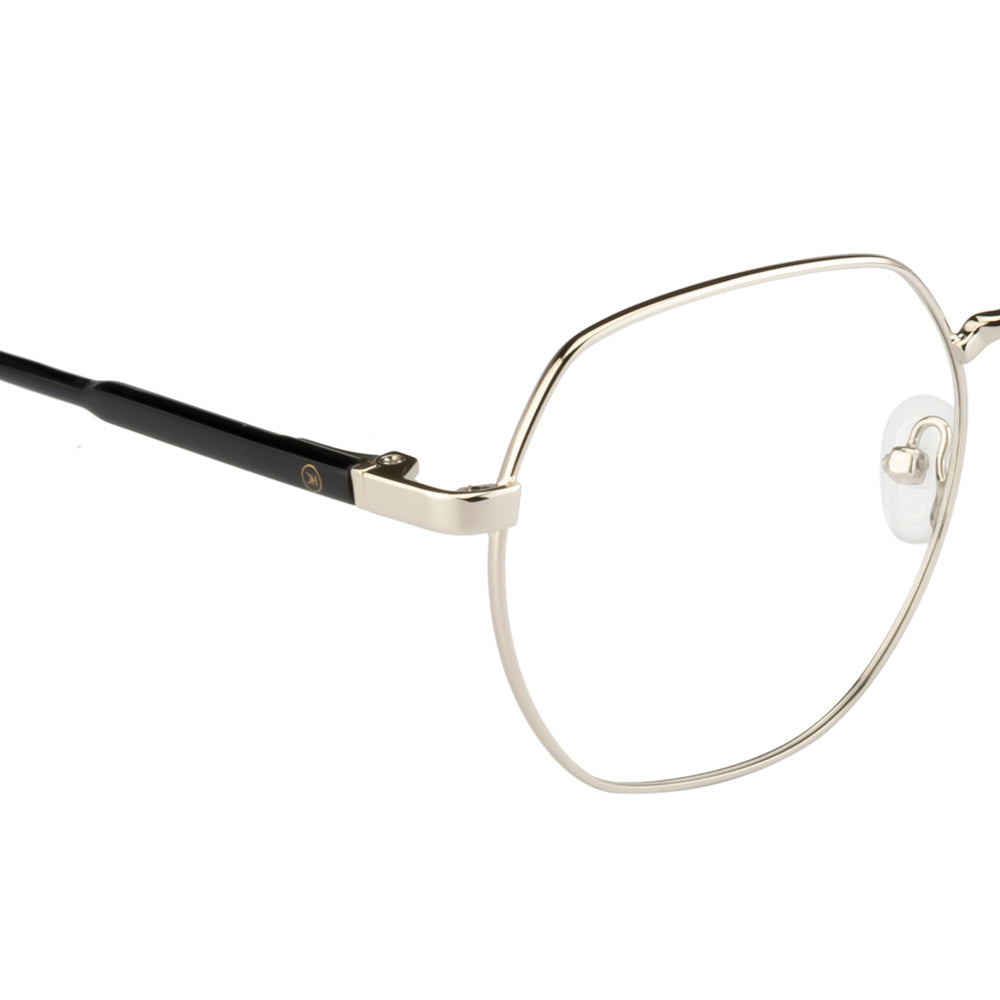 Elegant Hexagonal Glasses for Women – Silver Frame, Black Sides