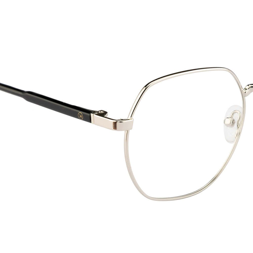 Elegant Hexagonal Glasses for Women – Silver Frame, Black Sides