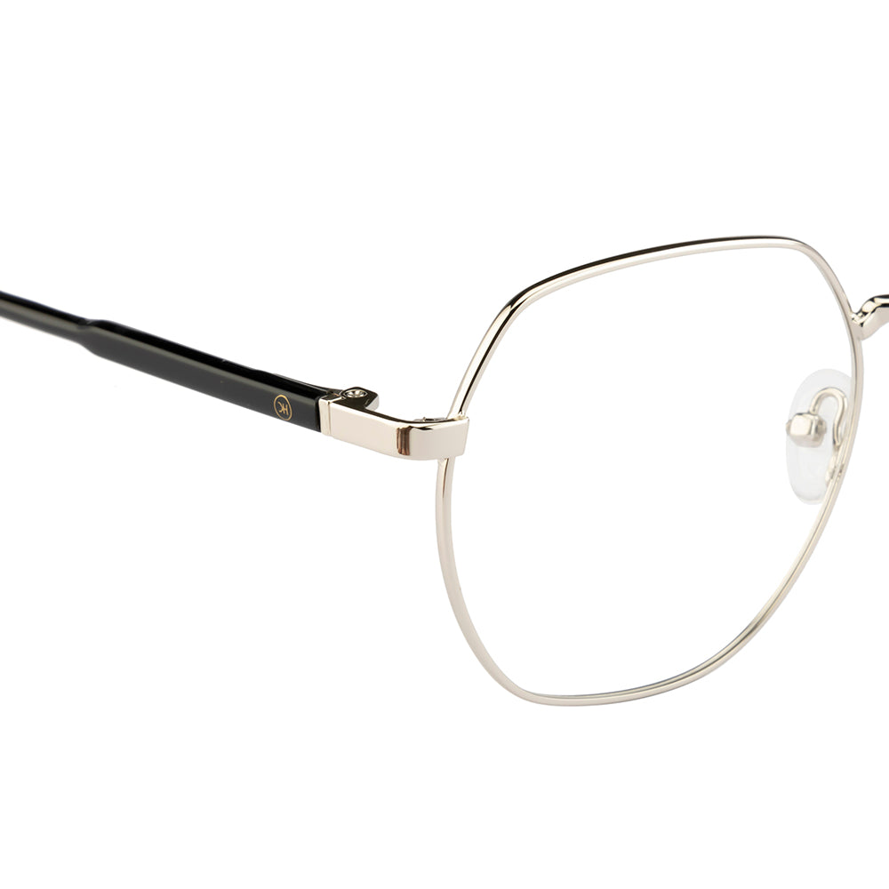 Elegant Hexagonal Glasses for Women – Silver Frame, Black Sides