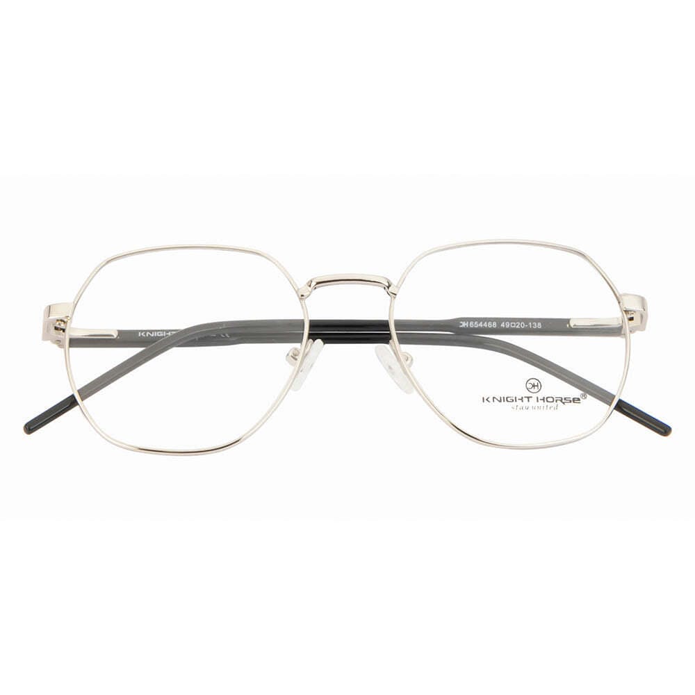 Elegant Hexagonal Glasses for Women – Silver Frame, Black Sides