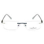 Rimless Rectangle Eyeglass Frame – Dark Blue Metal Temples, Flexible & Lightweight