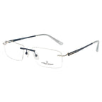 Rimless Rectangle Eyeglass Frame – Dark Blue Metal Temples, Flexible & Lightweight