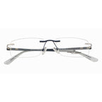 Rimless Rectangle Eyeglass Frame – Dark Blue Metal Temples, Flexible & Lightweight
