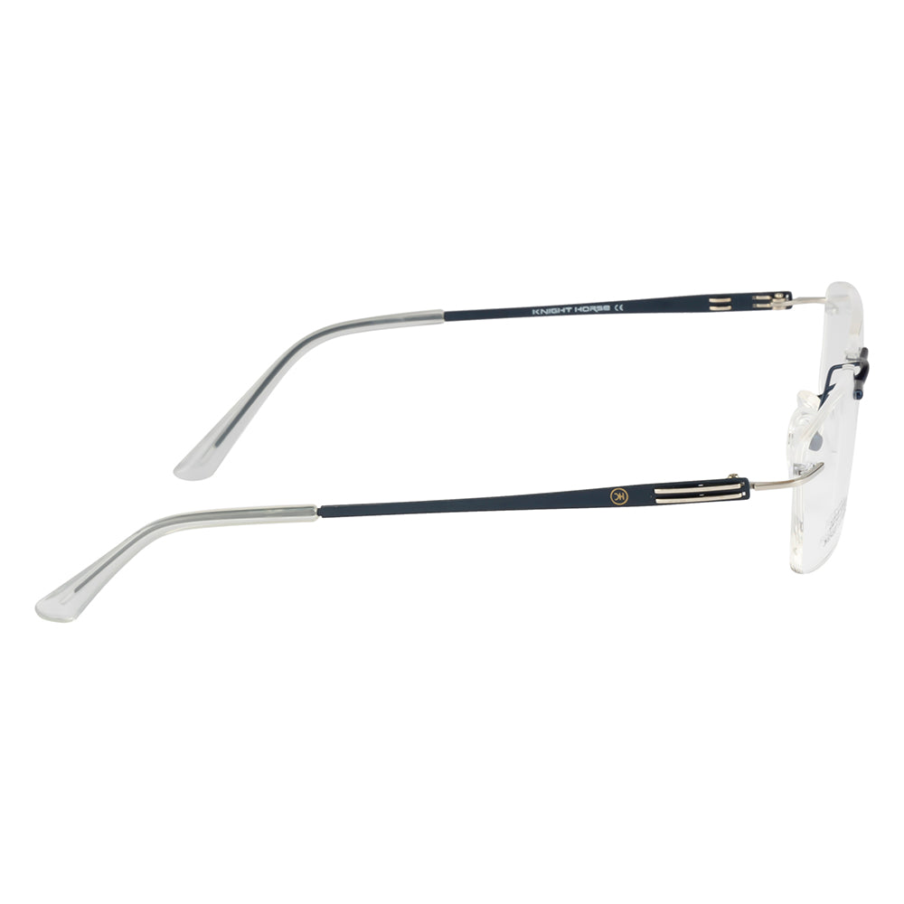 Rimless Rectangle Eyeglass Frame – Dark Blue Metal Temples, Flexible & Lightweight