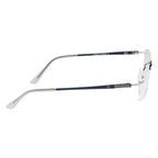 Rimless Rectangle Eyeglass Frame – Dark Blue Metal Temples, Flexible & Lightweight