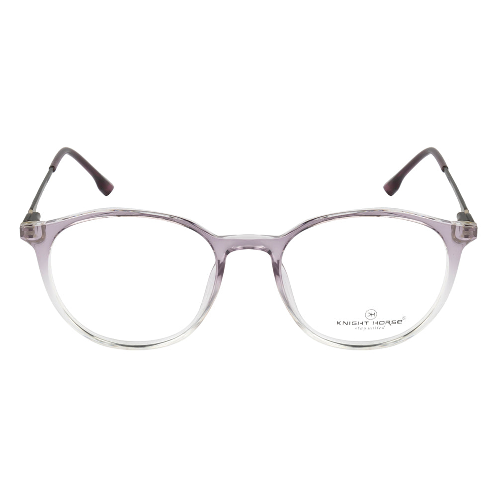 Knight Horse Women's Round Eyewear Frames – Glossy Half Purple & Half Transparent |Stylish & Lightweight
