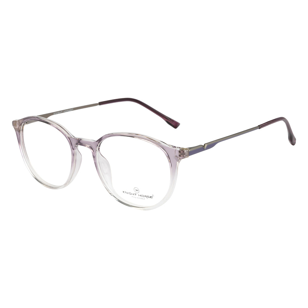 Knight Horse Women's Round Eyewear Frames – Glossy Half Purple & Half Transparent |Stylish & Lightweight
