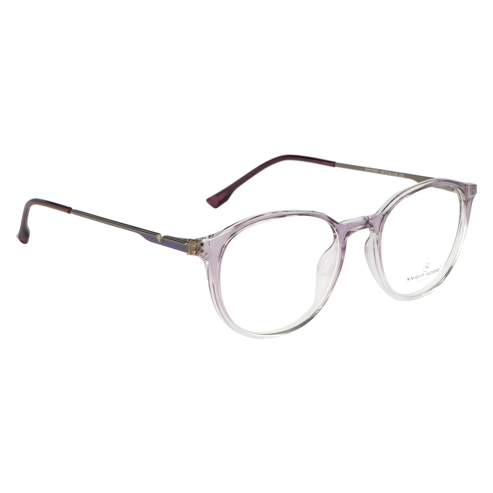 Knight Horse Women's Round Eyewear Frames – Glossy Half Purple & Half Transparent |Stylish & Lightweight