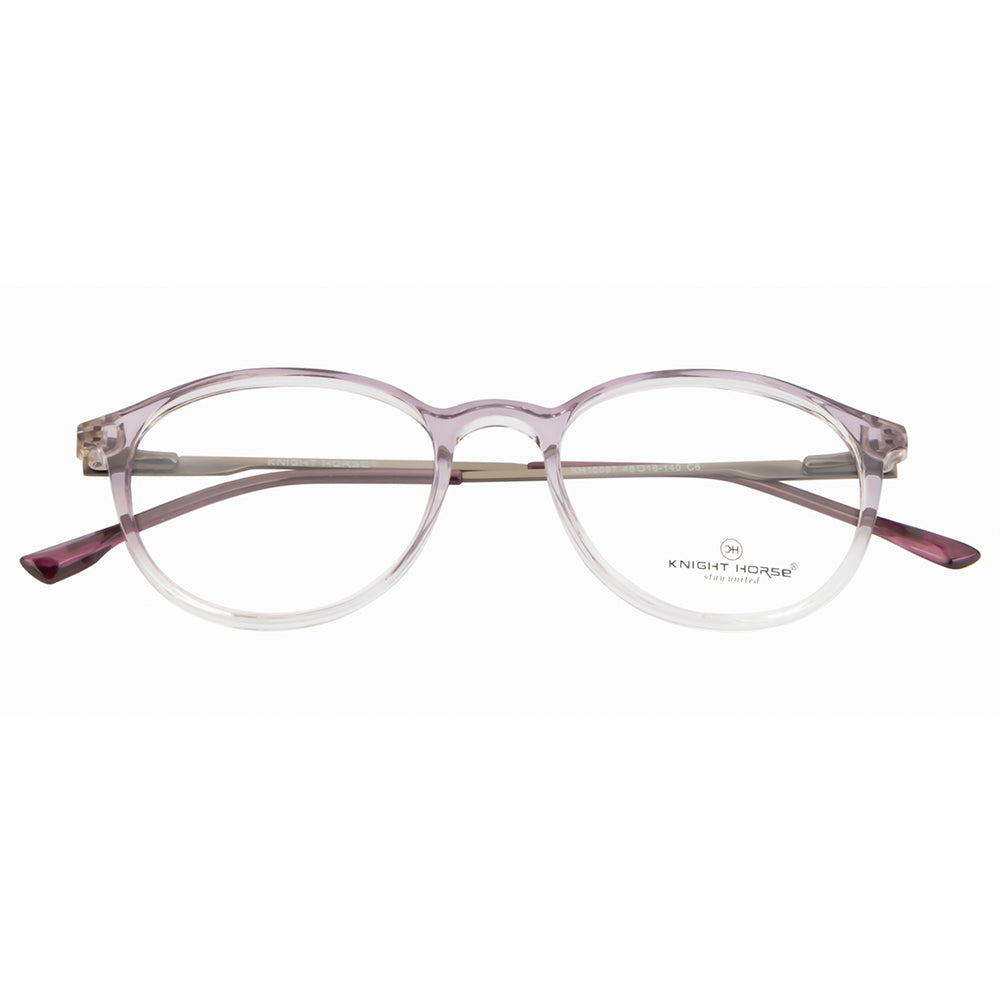 Knight Horse Women's Round Eyewear Frames – Glossy Half Purple & Half Transparent |Stylish & Lightweight