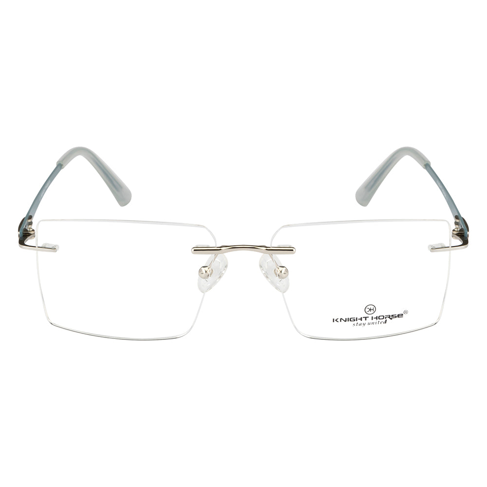 Rimless Rectangle Frame | Tarquoise Blue Sides | Flexible Metal Arms