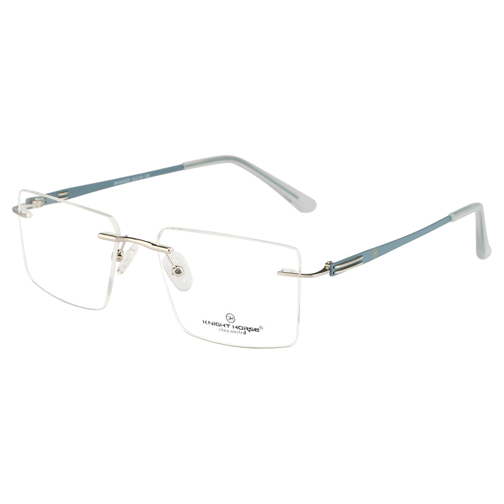 Rimless Rectangle Frame | Tarquoise Blue Sides | Flexible Metal Arms