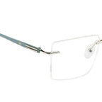 Rimless Rectangle Frame | Tarquoise Blue Sides | Flexible Metal Arms