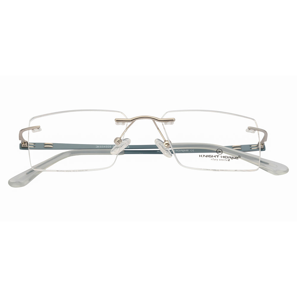 Rimless Rectangle Frame | Tarquoise Blue Sides | Flexible Metal Arms