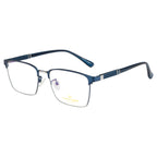 Knight Horse Optical Frames | Sleek Rectangle Shape | Metal Front & TR Arms | Blue & Silver