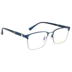 Knight Horse Optical Frames | Sleek Rectangle Shape | Metal Front & TR Arms | Blue & Silver