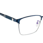 Knight Horse Optical Frames | Sleek Rectangle Shape | Metal Front & TR Arms | Blue & Silver