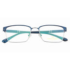 Knight Horse Optical Frames | Sleek Rectangle Shape | Metal Front & TR Arms | Blue & Silver