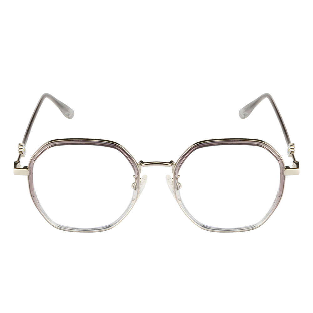 Stylish Hexagonal Glasses Frame for Women | Silver & Purple | Blue Light Protection