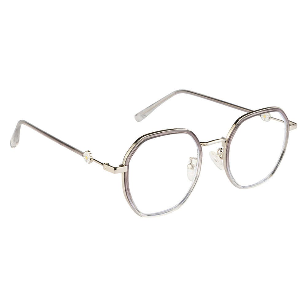 Stylish Hexagonal Glasses Frame for Women | Silver & Purple | Blue Light Protection