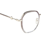Stylish Hexagonal Glasses Frame for Women | Silver & Purple | Blue Light Protection