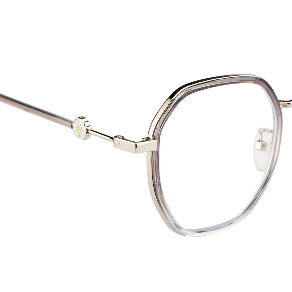 Stylish Hexagonal Glasses Frame for Women | Silver & Purple | Blue Light Protection