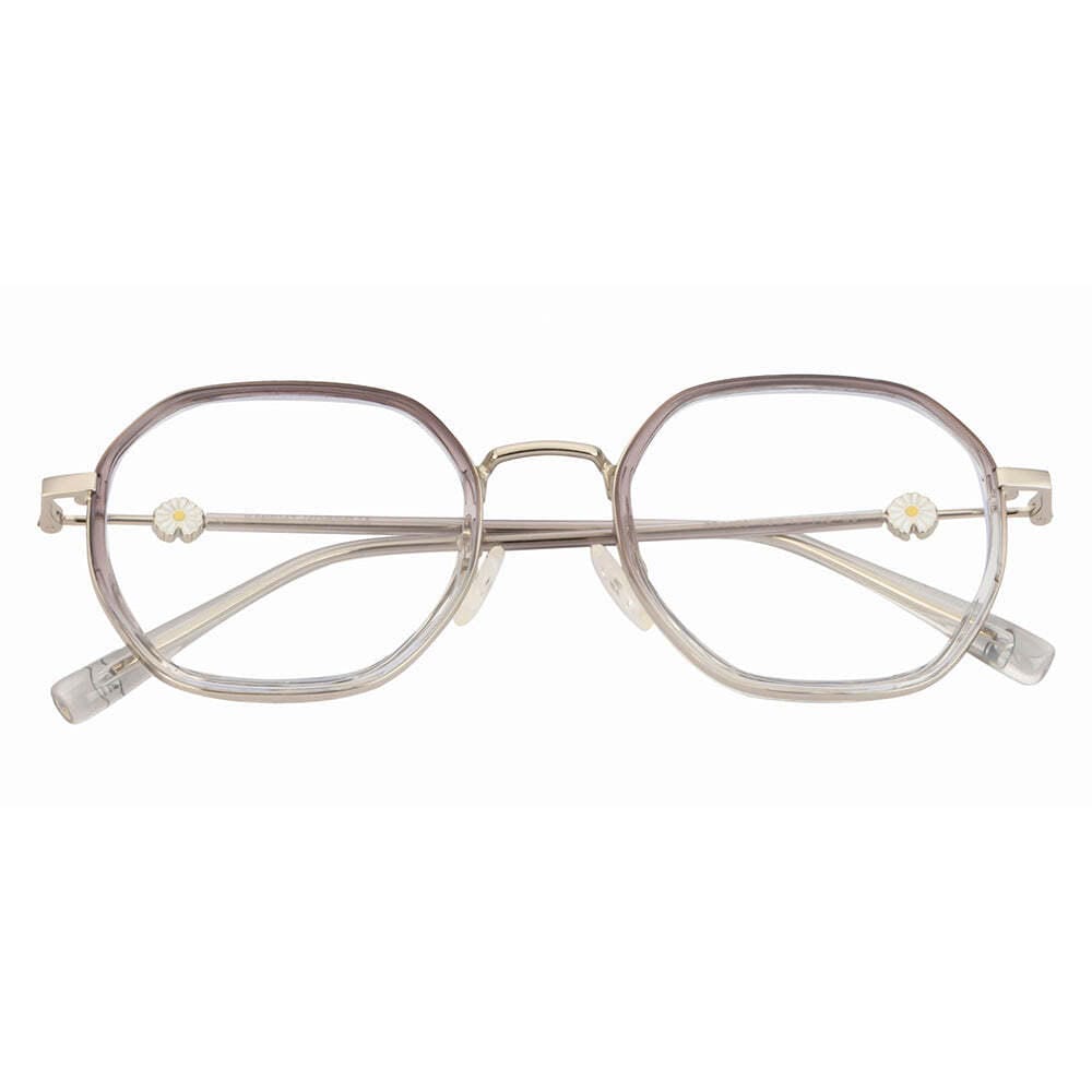 Stylish Hexagonal Glasses Frame for Women | Silver & Purple | Blue Light Protection