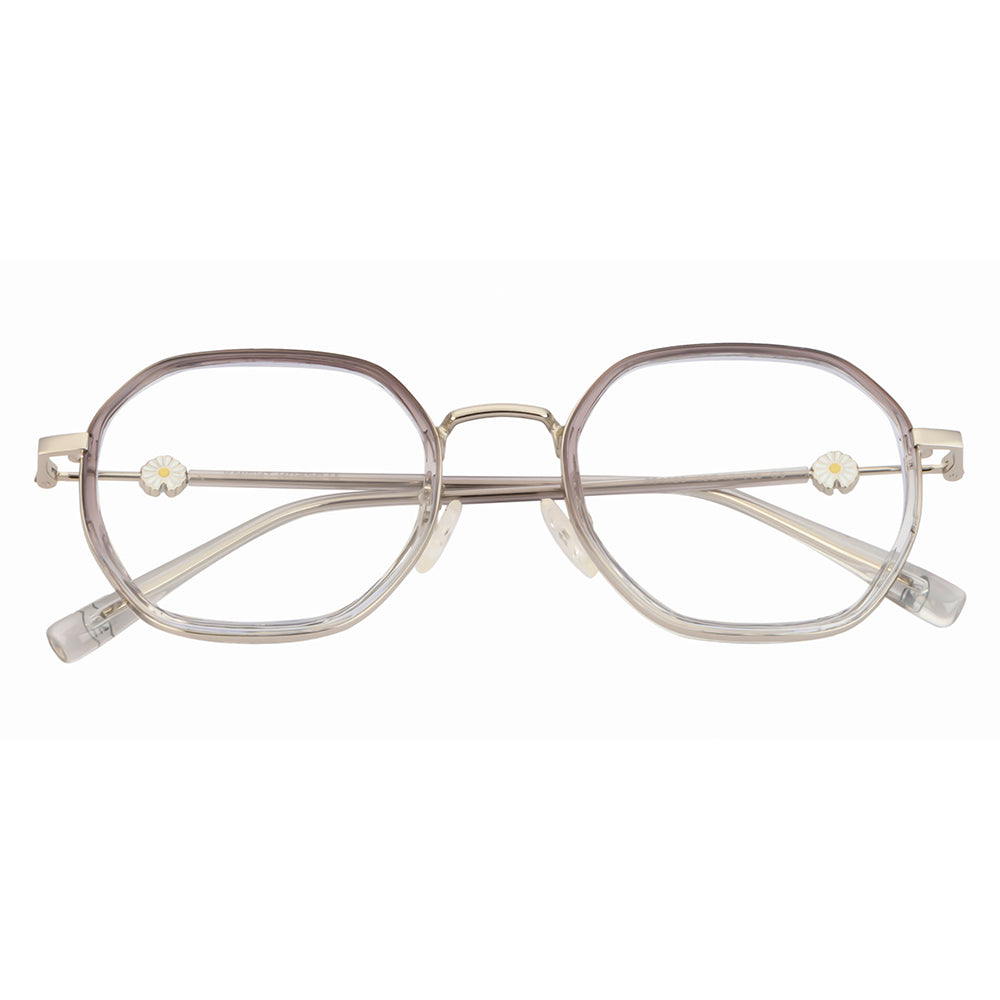 Stylish Hexagonal Glasses Frame for Women | Silver & Purple | Blue Light Protection