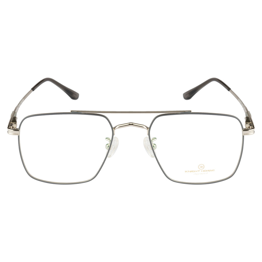 Knight Horse Men's Eyewear Frame – Stylish Square Metal| Double Bar| Silver & Grey