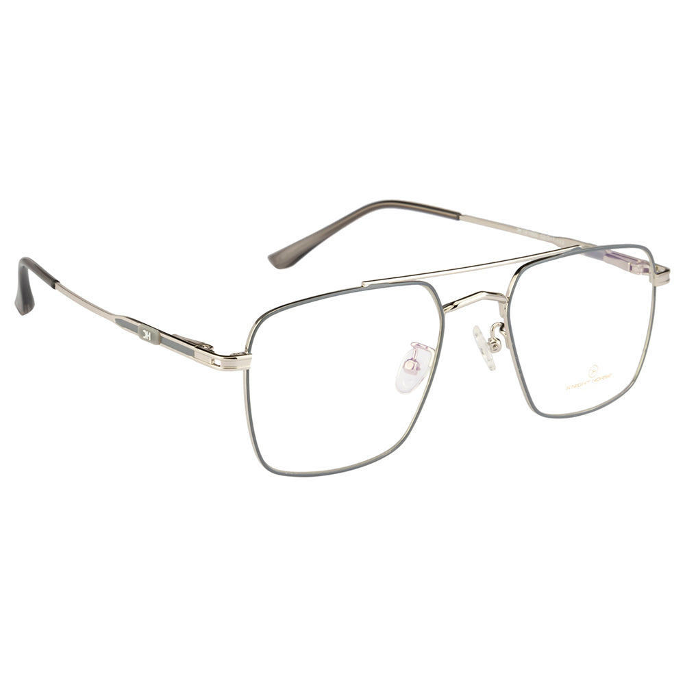 Knight Horse Men's Eyewear Frame – Stylish Square Metal| Double Bar| Silver & Grey