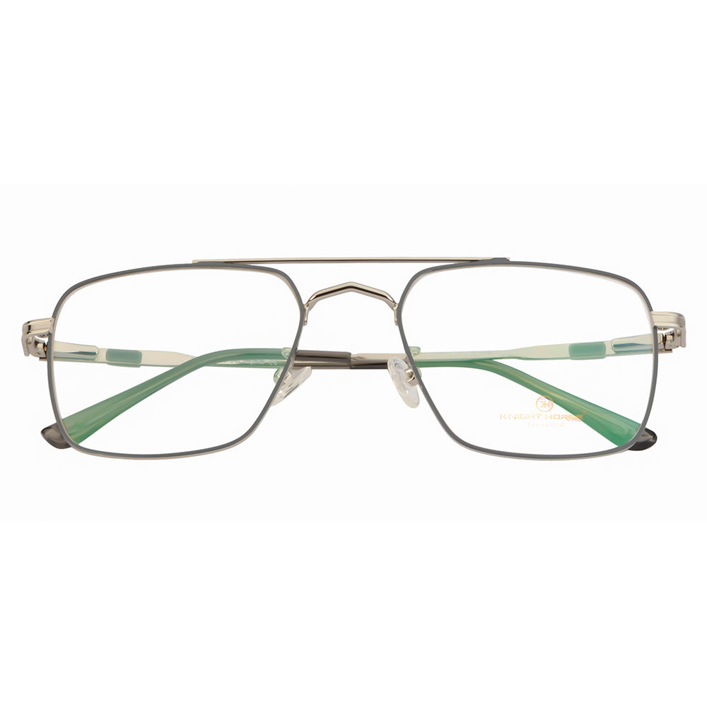 Knight Horse Men's Eyewear Frame – Stylish Square Metal| Double Bar| Silver & Grey