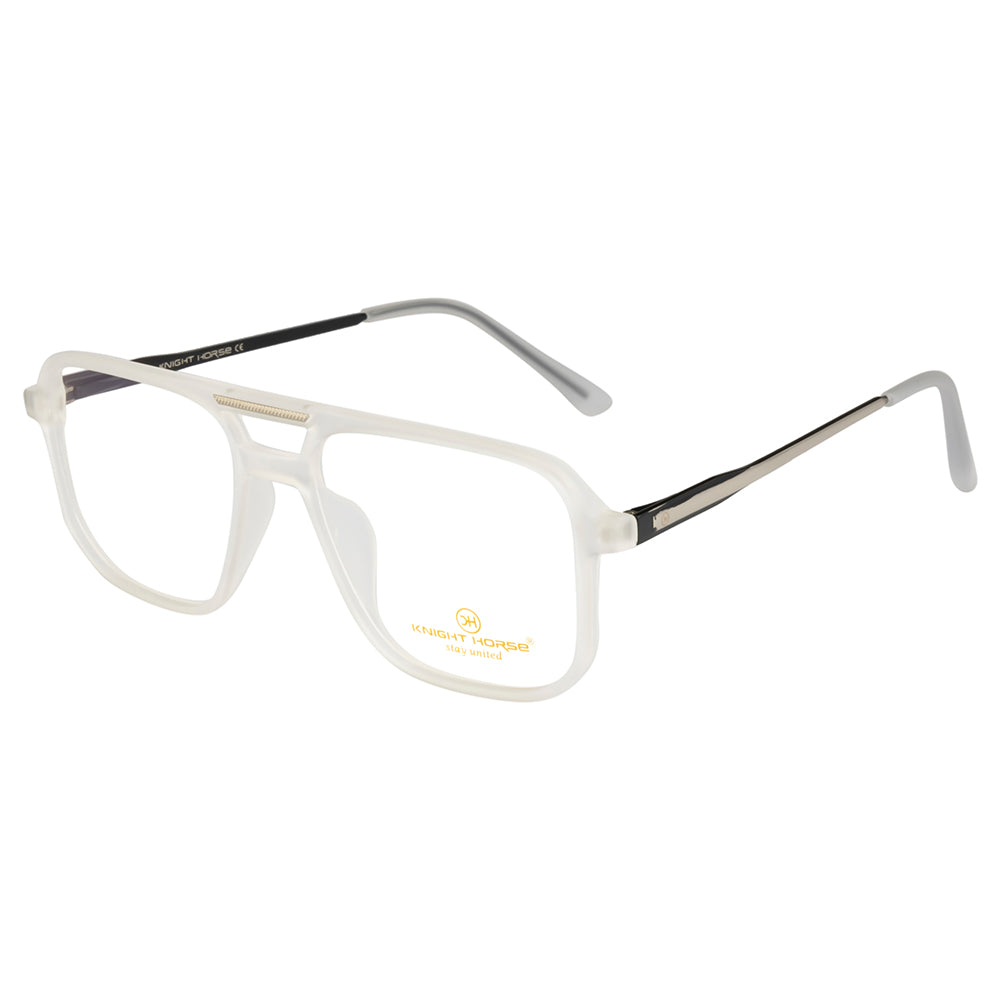 Men's Double-Bar Square Eyewear Frame | Matte Transparent Front | Spring Hinges | Stylish & Lightweight