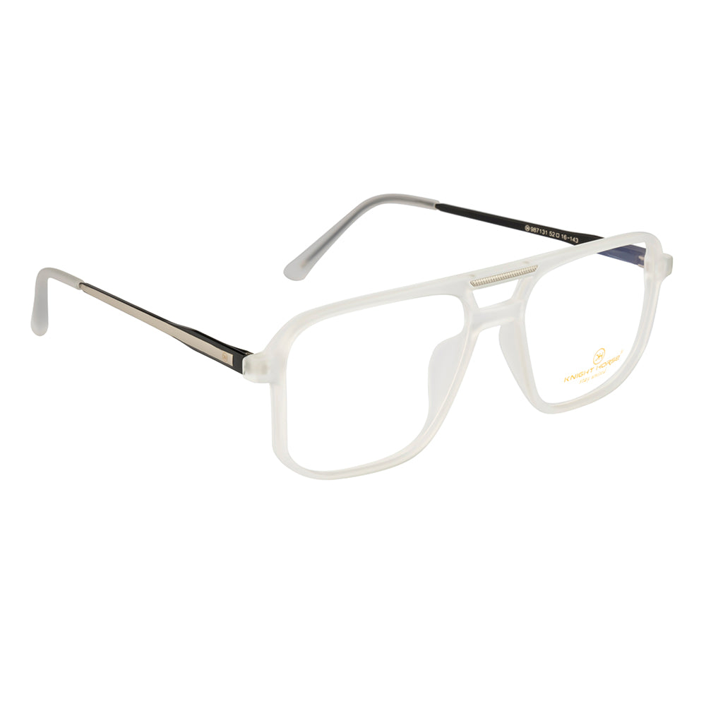 Men's Double-Bar Square Eyewear Frame | Matte Transparent Front | Spring Hinges | Stylish & Lightweight