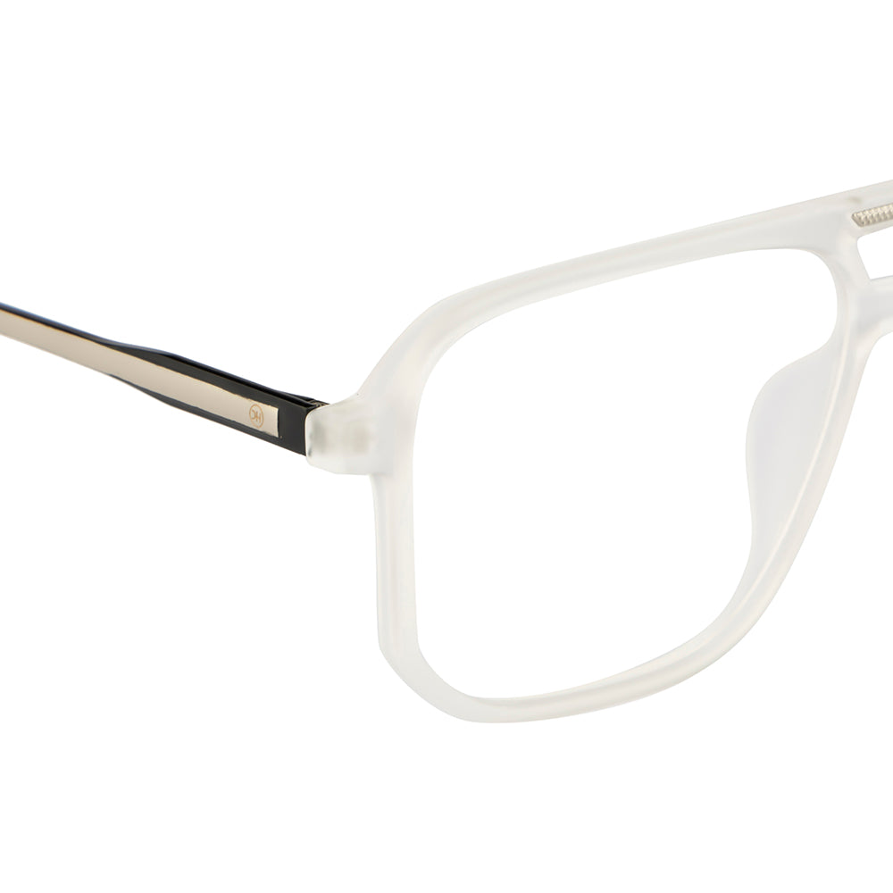 Men's Double-Bar Square Eyewear Frame | Matte Transparent Front | Spring Hinges | Stylish & Lightweight