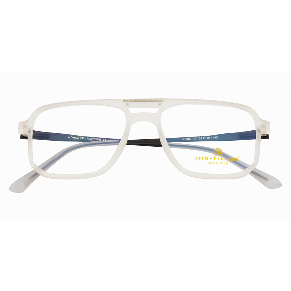 Men's Double-Bar Square Eyewear Frame | Matte Transparent Front | Spring Hinges | Stylish & Lightweight