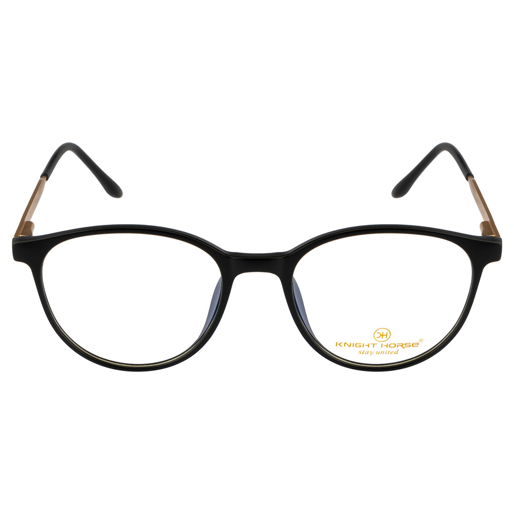 Knight Horse Round Eyewear Frames – Black Front, Gold Side | Lightweight & Stylish Optical Glasses
