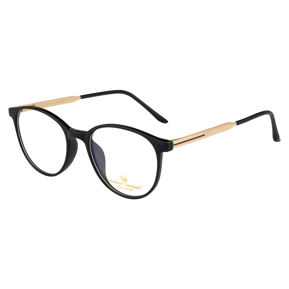 Knight Horse Round Eyewear Frames – Black Front, Gold Side | Lightweight & Stylish Optical Glasses
