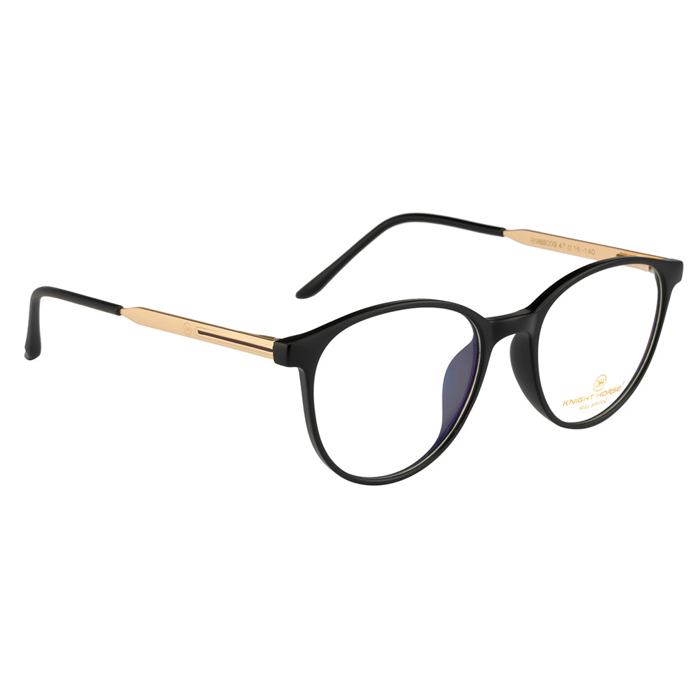 Knight Horse Round Eyewear Frames – Black Front, Gold Side | Lightweight & Stylish Optical Glasses